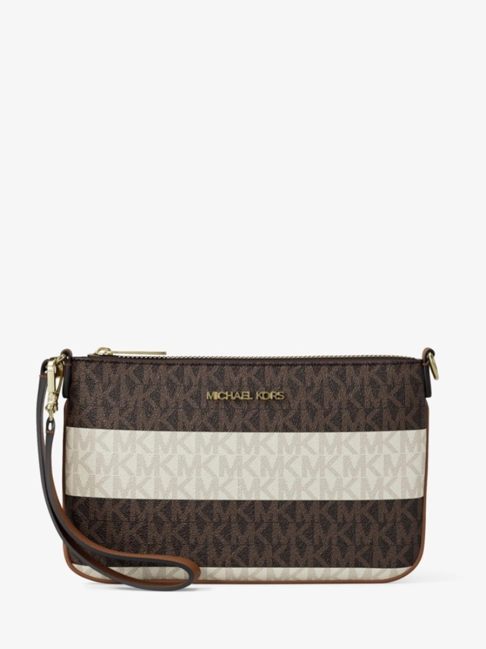 Michael Kors Jet Set Travel Small Striped Logo Convertible Wristlet Wallet Brown